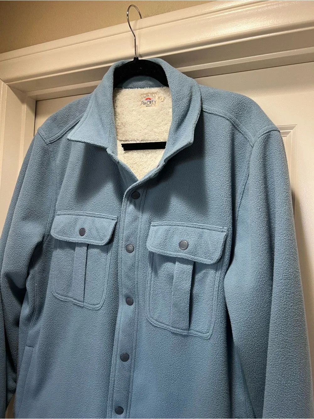 Faherty High Pile Fleece Lined Shirt Jacket In Koi Blue L